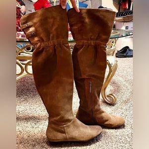 Over the knee tan suede boots